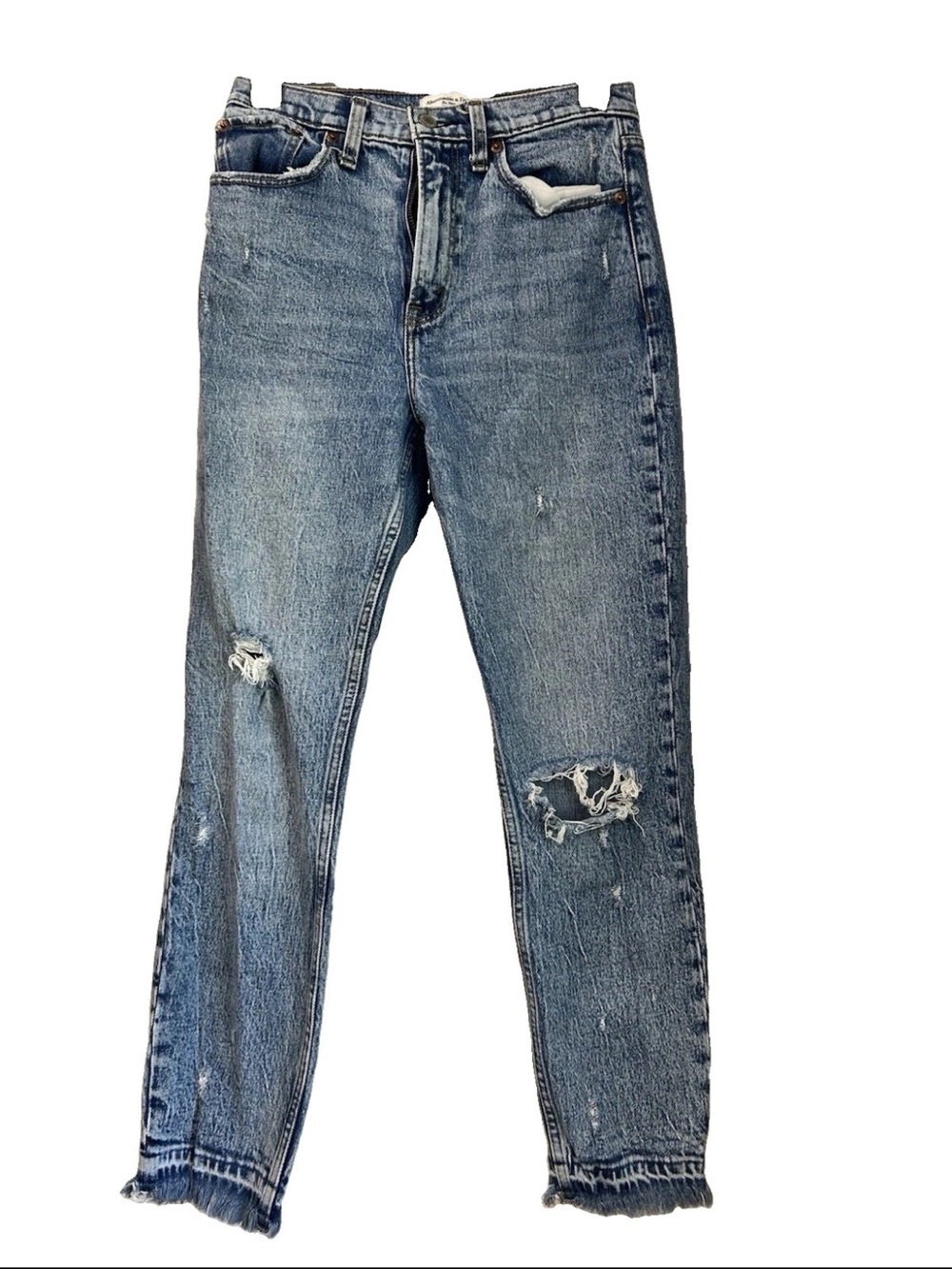 Abercrombie And Fitch Womens Jeans Blue Distressed High Rise The Mom Size 26/2R